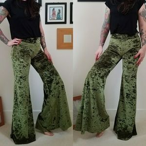 Olive Green Crushed Velvet Bells